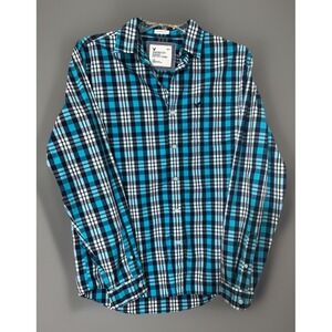 American Eagle Outfitters Shirt Mens L Athletic Fit Blue Plaid Logo Button Down